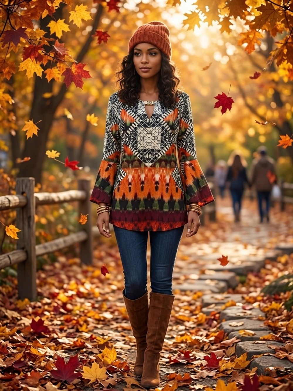 Melissa Paige Boho Geometric Tribal Bell Sleeve Tunic Top L